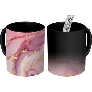 Magische Mok - Foto op Warmte Mokken - Koffiemok - Goud - Marmer - Roze - Magic Mok - Beker - 350 ML - Theemok