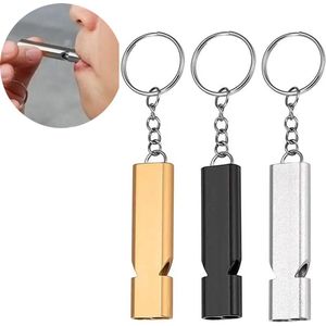 3 stuks fluitje - uitrusting voor buiten - veiligheidsfluitje - sleutelhanger - dubbelloops fluitje - 120 dB - Geschikt voor het bellen om hulp, kamperen, buiten redding, reizen, sport, huisdierentrainin - (goud + zilver + zwart) - Metaal