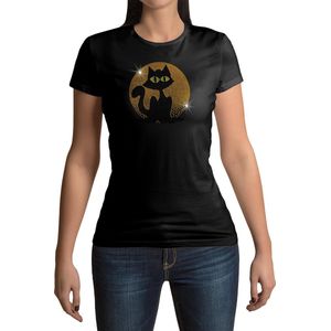Mysterieuze Kat T-shirt - Dames - Maat M - Zwart