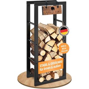 Houtrek voor binnen en buiten - 100 x 40 x 25 cm - Metalen frame tot 250 kg - Houtopslag en brandhoutrek