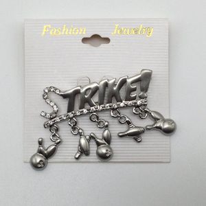 Bowling Bowlingsieraad gift Fasion Jewelry  'Strike met bedels van pins eraan' , zilverkleurige  broche steentjes in de S.