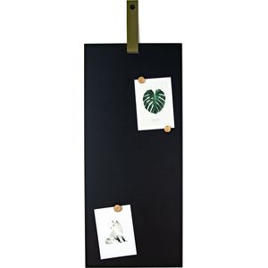 Magneetbord Aimant Rechthoek Zwart - Groen leren band - 35x80