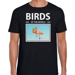 Dieren foto t-shirt Flamingo - zwart - heren - birds of the world - cadeau shirt Flamingos liefhebber S