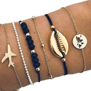 Rhylane – Set Armbanden Travel – 6 Armbandjes – Zwart Goudkleurig - 16 - 20 cm – Ibiza Style