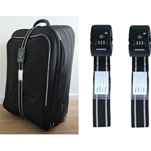 SUNMOOL Kofferriem met TSA Cijfer Slot - Bagage Riem - Luggage Strap - 200 cm - Zwart - 2 Stuks