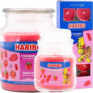 Haribo kaarsen aardbei set 3 - 1x groot 1x klein 1x theelicht