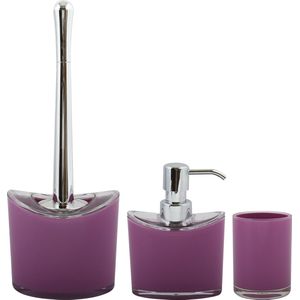 MSV Toiletborstel in houder/zeeppompje/beker - badkamer set Aveiro - kunststof - paars