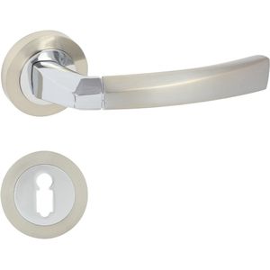 Domino® Deurkrukgarnituur RAMY R M6 M9 - Chroom/Nikkel - BB- gladde sleutel met Ronde Rozette - Deurbeslag van aluminium - Deurklink voor kamerdeur, kantoordeur, kelderdeur en binnendeur