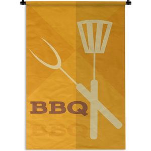 Wandkleed Barbecue - Barbecue illustratie met een spatel Wandkleed katoen 120x180 cm - Wandtapijt met foto XXL / Groot formaat!