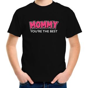 Mommy youre the best / mama jij bent de beste cadeau t-shirt - zwart met roze en witte letters - kinderen - unisex - jongens / meisjes - moederdag / mama kado 134/140