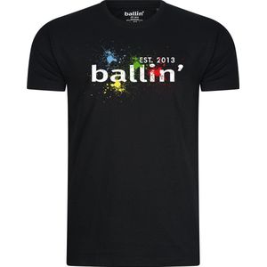 Heren Tee SS met Ballin Est. 2013 Paint Splatter Tee Print - Zwart - Maat L