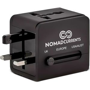 NomadCurrents Universele Wereldstekker - De perfecte metgezel voor wereldreizigers - Compatibel met 150+ landen - Dubbele USB-poorten - Elegant zwart ontwerp