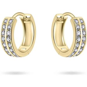 Jewels Inc. - Oorbellen - Oorringen met Scharnier - 2 Baan Rail gezet met Zirkonia - 3mm Breed - 12mmØ - 14 Karaat Geelgoud