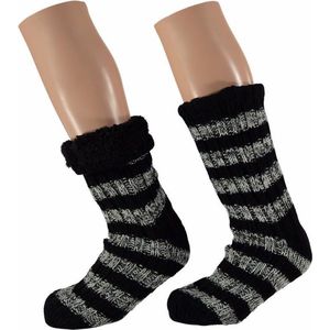 Jongens huissokken met streep zwart - antislip sokken/ slofsokken