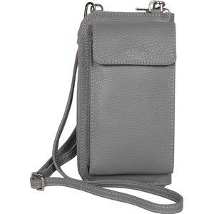 AmbraModa GLX21 - Italiaanse portemonnee telefoontasje schoudertas clutch bag gemaakt van echt leer. Grijs