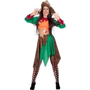 Wilbers & Wilbers - Monster & Griezel Kostuum - Vera De Vogel Verschrikkeraar - Vrouw - Groen, Oranje, Bruin - Maat 42 - Halloween - Verkleedkleding