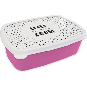 Broodtrommel Roze - Lunchbox - Brooddoos - Zoon - Design - Stippen - Spreuken - Quotes - 18x12x6 cm - Kinderen - Meisje