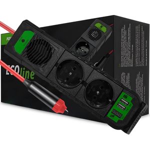 EcoLine - Omvormer 12V Naar 220V/230V - 200W stekkerdoos / stopcontact voor in de auto met 2x USB.