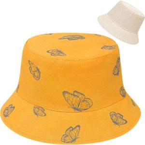 Su.B Hoed - Bucket Hat – Vissershoedje Heren – Zonnehoed Dames – Reversible – Unisex - Geel / Beige