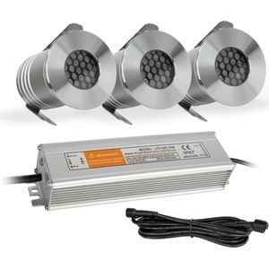 Bodin Grondspots Complete Set - Tuinverlichting -''Buitenverlichting zonder gedoe''- 3 Aluminium/RVS Spots - Geen grondkabel nodig!! Vervanger van Tuinverlichting op zonne-energie