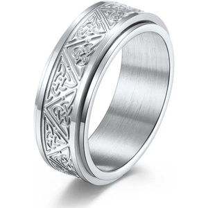 Anxiety Ring - (Keltisch) - Stress Ring - Fidget Ring - Anxiety Ring For Finger - Draaibare Ring - Spinning Ring - Zilverkleurig RVS - (18.00 mm / maat 57)