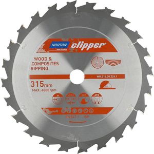 Norton Clipper Hout en Composiet - Zaagblad ATB Ripping - 220mm - 24 tanden - Voor Cirkelzagen en Afkortzagen