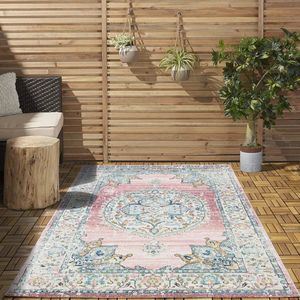 Flycarpets Sena Vintage Roze Buitenkleed Vloerkleed - 200x290 cm - Buitentapijt - Campingkleed - Picknickkleed - Tuintapijt