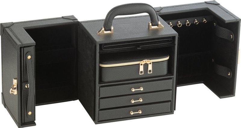 J-line - Juwelenkoffer Met Handvat Kunstleder Zwart - 29.5x18.5x22cm