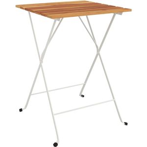 The Living Store Bistrotafel inklapbaar 55x54x71 cm massief acaciahout en staal - Bistrotafel - Tuintafel - Acacia Hout - Buitentafel - Vouwtafel