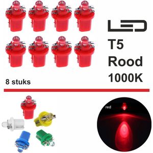 8x T5 1 LED B8.5d CANBus Led Lamp | ROOD | 400 Lumen | Type T59430-R | 1000k | 6500k | 400 Lumen | 12V | 1 COB | Verlichting | W3W W1.2W Led Auto-interieur Verlichting Dashboard Warming Indicator Wig | 8 | Autolampen | 1000 Kelvin |