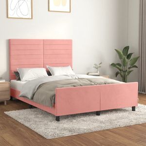 vidaXL Fluwelen Bedframe Roze 140x200 cm met Hoofdeinde Fluwelen Bed - Verstelbaar Bed - Bed Met Hoofdeinde - Tweepersoons Bed - Rooskleurig Bed - Houten Bed - Multipex Lattenbodem