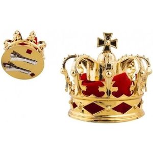 Mini koning/koningin kroontje goud 8 cm op haarclip