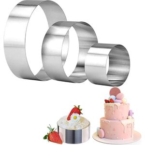 Taartring, taartring, rond, bakframe, roestvrij staal, diameter 10/15/20 cm, diameter 4,5 cm, set van 3 bakvormen voor crème, lange desserts, gebak, mousecake, bruiloften, verjaardag