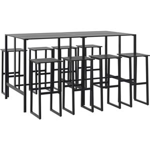 vidaXL 9-delige Tuinbarset gepoedercoat staal zwart - Bartafel - Bartafels - Statafel - Hoge Tafel