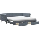 vidaXL - Slaapbank - onderschuifbed - lades - 100x200 - cm - fluweel - donkergrijs