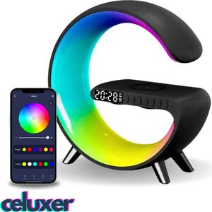Celuxer™ Wake Up Light - Met Draadloze Oplader - Digitale Wekker - Lichtwekker - Wekkerradio - LED Light - Bluetooth Speaker- Zwart XL