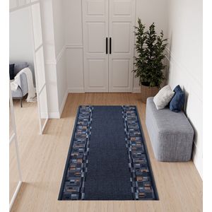Tapiso Antislip Rubber Mat Blauw Donker Klassiek Rubbermat Tapijt Maat- 80x100