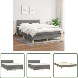 The Living Store Boxspringbed - Donkergrijze stoffen bedframe met verstelbaar hoofdbord - 140 x 200 cm - Pocketvering matras en huidvriendelijk topmatras - Inclusief montagehandleiding