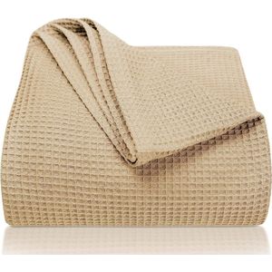 Premium sprei 150 x 200 cm - wafel piqué 100% katoen - lichte zomerdeken wafellook - katonen deken als bedsprei, bankovertrek, bankdeken (taupe) Laynenburg