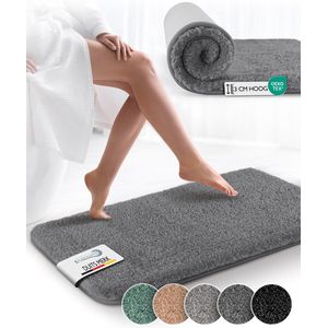 Beautissu BeauMare FL – Badmat Antislip 80x50 cm Antraciet – Hoogpolig Tapijt – Voor Vloerverwarming – Zacht Badmat voor Douche Badkuip WC