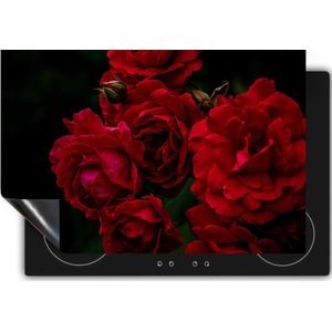 Chefcare Inductie Beschermer Rode Bloemen met Zwarte Achtergrond - 60x50 cm - Afdekplaat Inductie - Kookplaat Beschermer - Inductie Mat