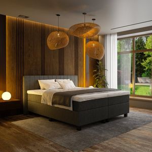 Mörgenn Boxspring Douze - Pocketvering - Antraciet - 140x210 cm - Inclusief Dekbed en Kussens