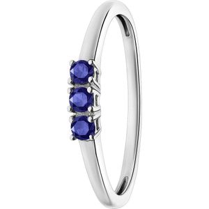 Lucardi Dames 14 Karaat witgouden ring blauwe saffier - Ring - 14 Karaat Goud - Witgoud - 18 / 57 mm