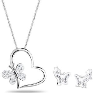 Elli Dames Sieraden Set Dames Vlinderhart met Kristallen in 925 Sterling Zilver