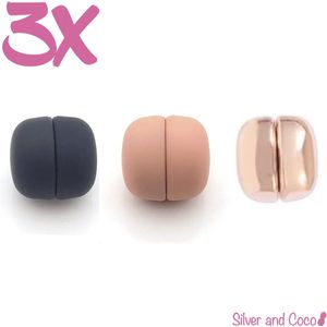 SilverAndCoco® - Hijab Magneten | Magneet voor Hoofddoek - Zwart / Peach / Rosé Goud (3 stuks) + opberg tasje