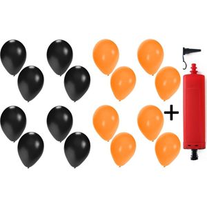 200x Ballonnen zwart en oranje + ballonpomp - Ballon carnaval festival feest party verjaardag landen helium lucht thema