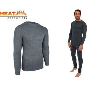 Heat Essentials -Thermo Ondergoed Heren - ThermoShirt Heren - Antraciet Grijs - L - Thermokleding Heren - Thermo Shirt Heren Lange Mouw