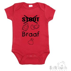 100% katoenen Romper ""Stout Braaf"" Sinterklaas Unisex Katoen Rood/zwart Maat 56/62