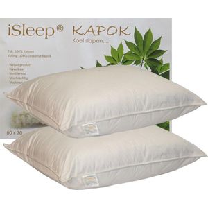 iSleep Kapok Hoofdkussen Set (2 Stuks) - 100% Kapok (1100 gram) - 60x70 cm
