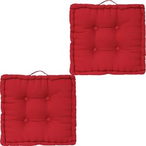 Atmosphera Vloerkussen Square - 2x - rood - katoen - 40 x 40 x 8 cm - vierkant - Extra dik